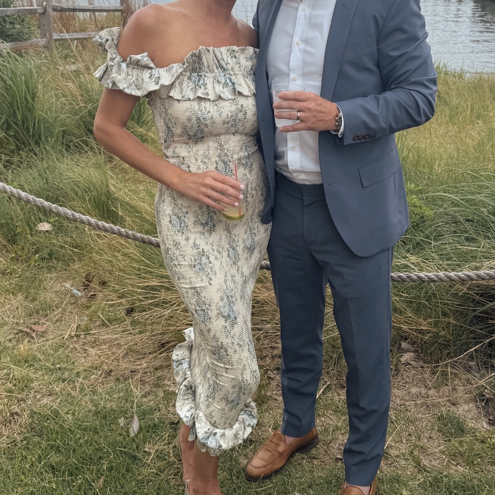 V. Chapman Cream Off-Shoulder Sheath Midi Dress - Picture 2 of 2
